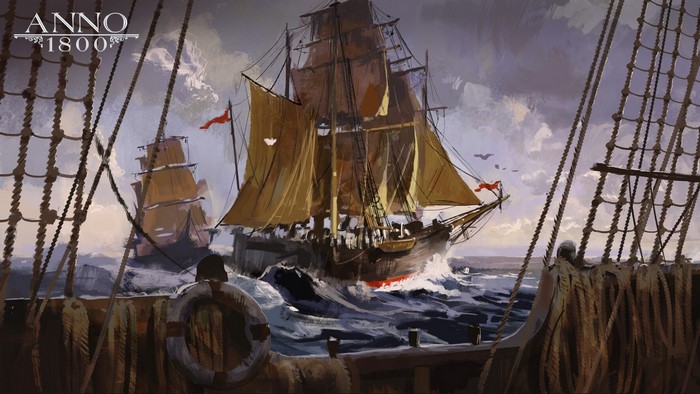 Anno 1800 sailing ships in the sea