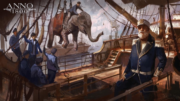 Anno 1800: Elephant being loaded onto a ship