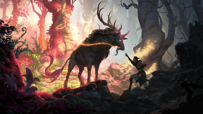 Herald of Spring creature and person in forest