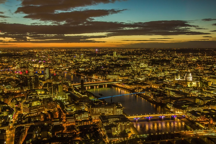 London Cityscape at Sunset with River Thames