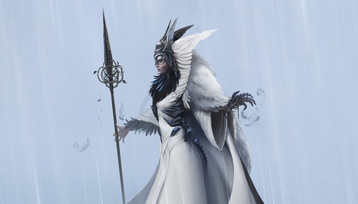 Valkyrie with spear and feathered armor
