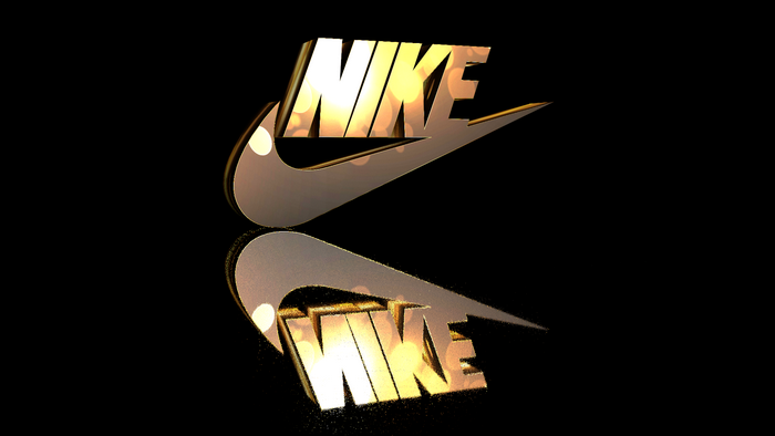 3D Golden Nike Logo with Reflection