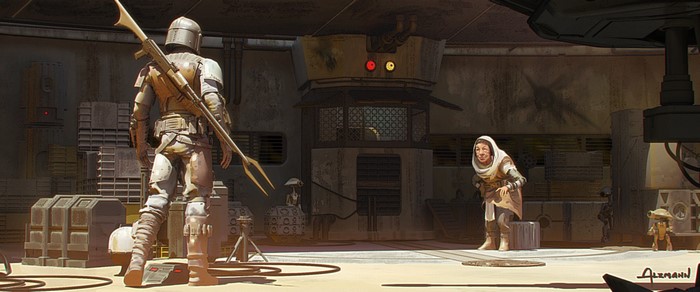 The Mandalorian and Grogu on Tatooine
