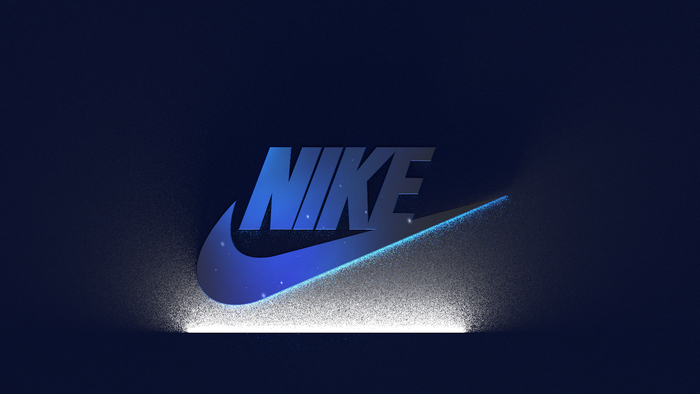 Nike logo with blue gradient and particle effects