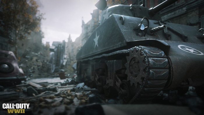 Call of Duty: WWII tank in a destroyed city
