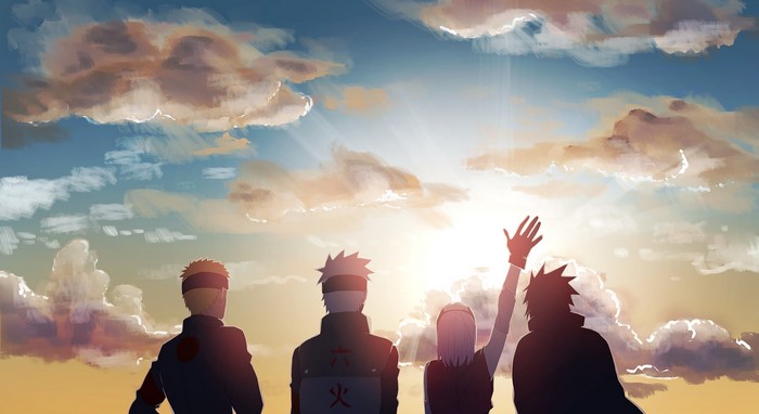 Naruto characters watching the sunset