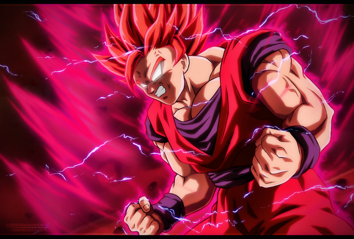 Son Goku from Dragon Ball in Super Saiyan God form