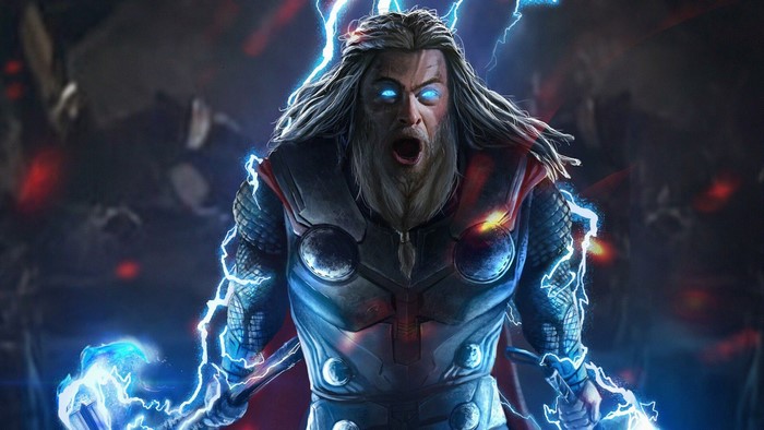 Thor from Marvel Cinematic Universe with lightning