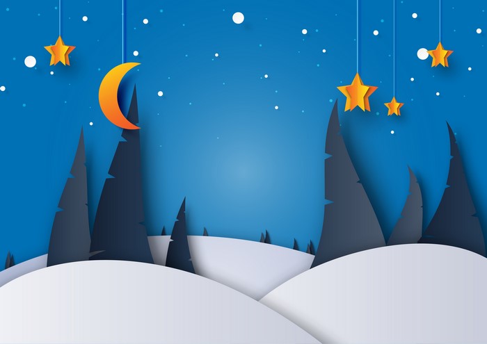 Winter night with moon and stars