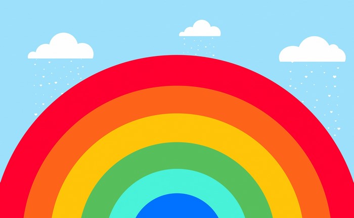 Colorful rainbow artwork with clouds