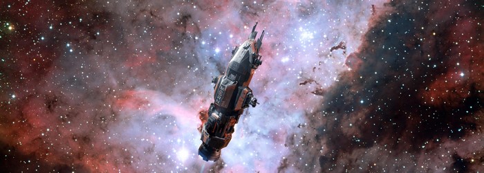 4K The Expanse Rocinante Spaceship in Nebula