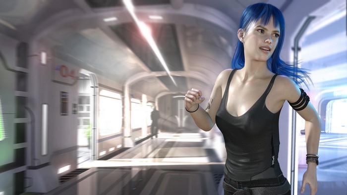 Kaydeen Isaak from Elite: Dangerous with Blue Hair
