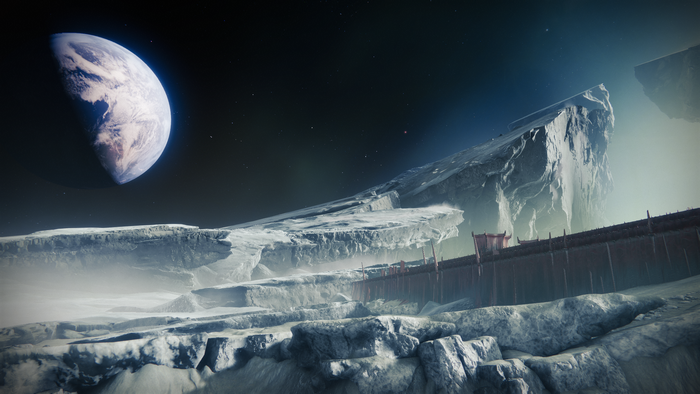 Destiny 2: Moon landscape with Earth in the sky
