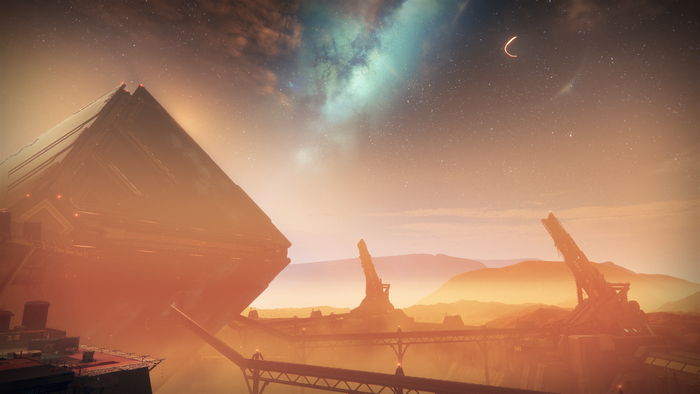 Destiny 2 Pyramid Ship and Alien Landscape