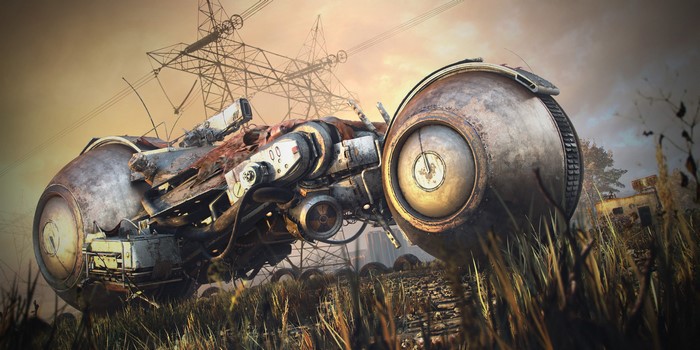 Post-apocalyptic vehicle with power lines