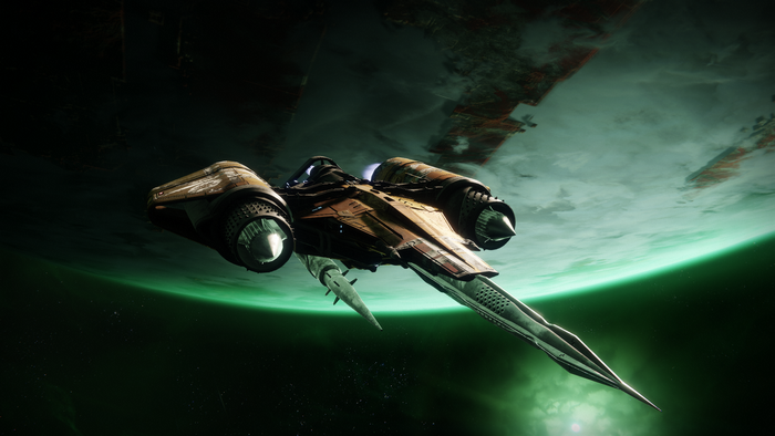 Destiny 2 spaceship flying near a planet