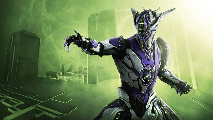 Loki from Warframe in a green environment