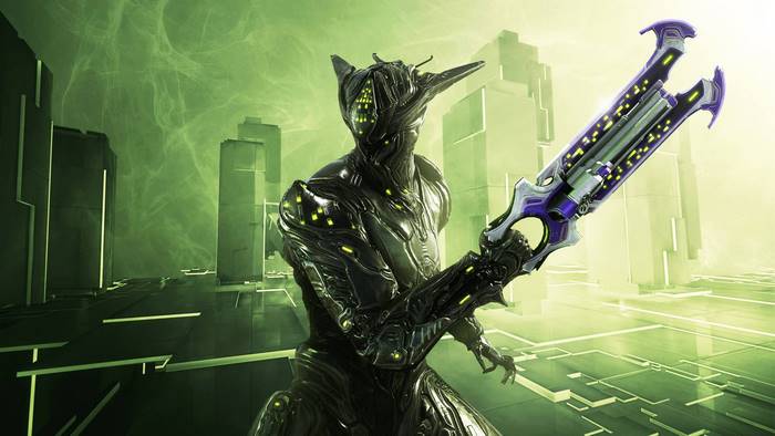 Loki from Warframe holding a gun