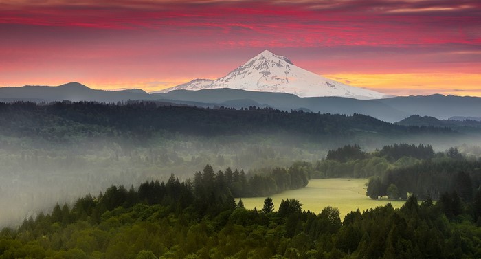 Mount Hood, Oregon at Sunset with Mist