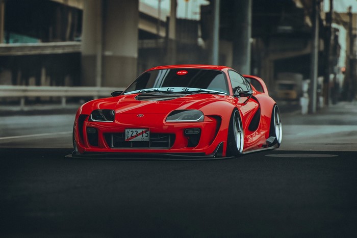 Red Toyota Supra MK4 Stanced Sports Car