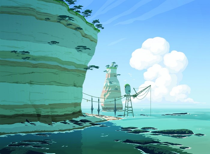 Turquoise sea and cliffs with a strange structure