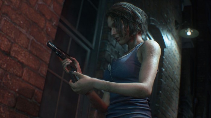 Jill Valentine from Resident Evil 3 Remake holding a gun