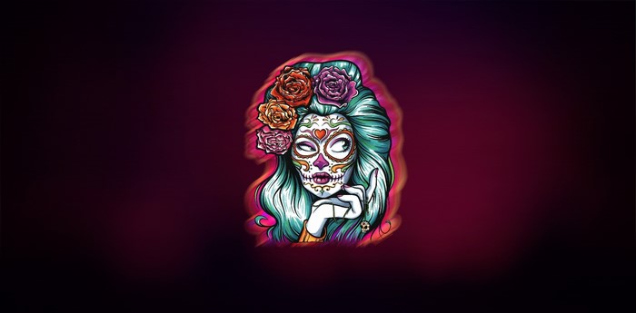 Artwork of a woman with Dia de los Muertos makeup