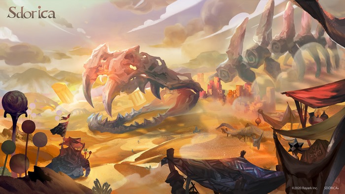 Sdorica desert landscape with dragon skeleton