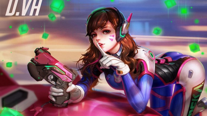 D.Va from Overwatch holding a pink gun