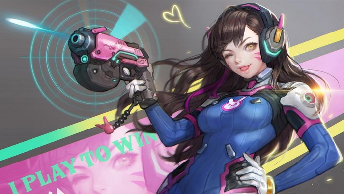 D.Va from Overwatch holding a pink gun