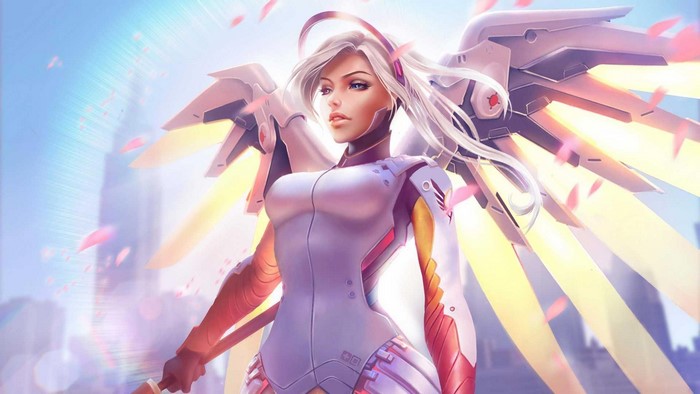 Mercy from Overwatch with mechanical wings