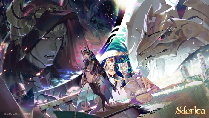 Sdorica characters and dragon in a fantasy scene