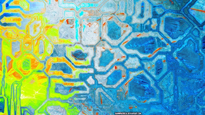 Abstract digital art with lime and blue colors