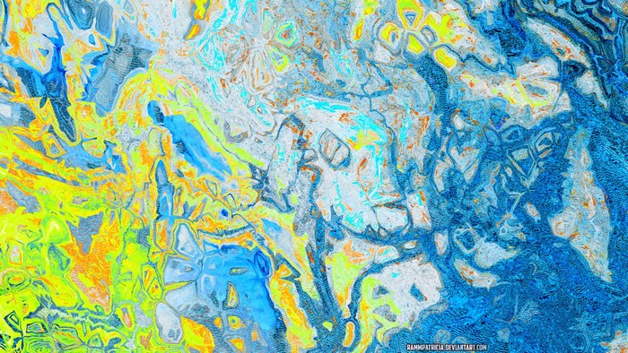 Abstract digital art with blue and lime colors