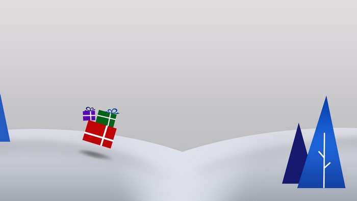 Presents on snow with Windows 10 trees