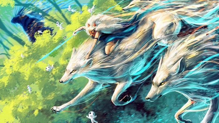 San riding a wolf from Princess Mononoke