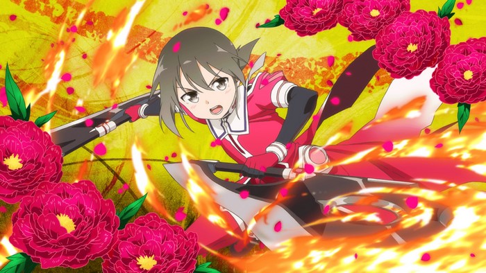 Minowa Gin from Alice Gear Aegis with flowers and fire