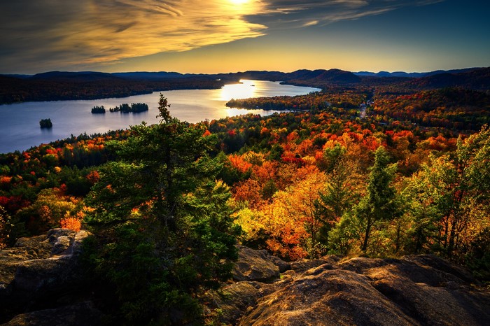 Autumn landscape with lake and colorful trees
