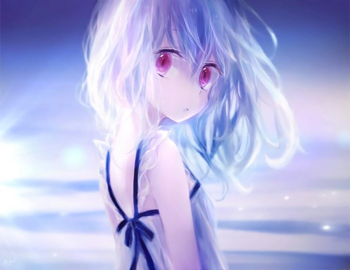 Anime girl with white hair and red eyes