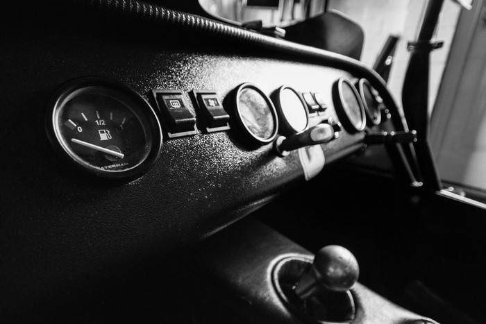 Caterham car interior dashboard monochrome