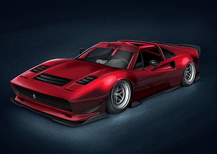Red Ferrari 328 GTS artwork with custom modifications