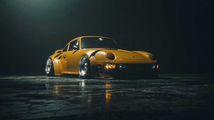 Yellow stanced Porsche 993 render