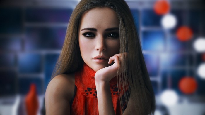 Woman in red top, CGI portrait