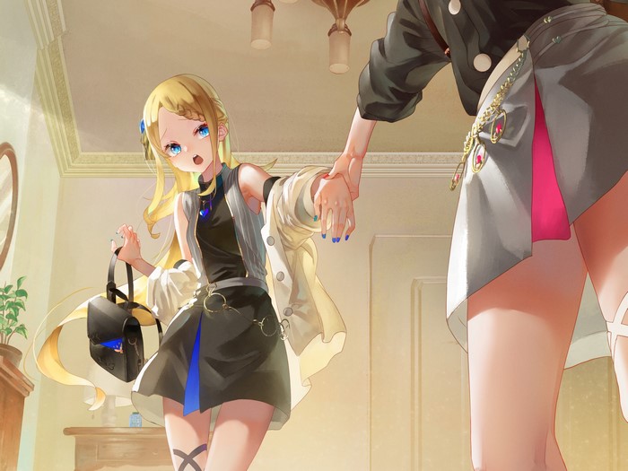 Saraki from Anime, blonde girl holding a bag