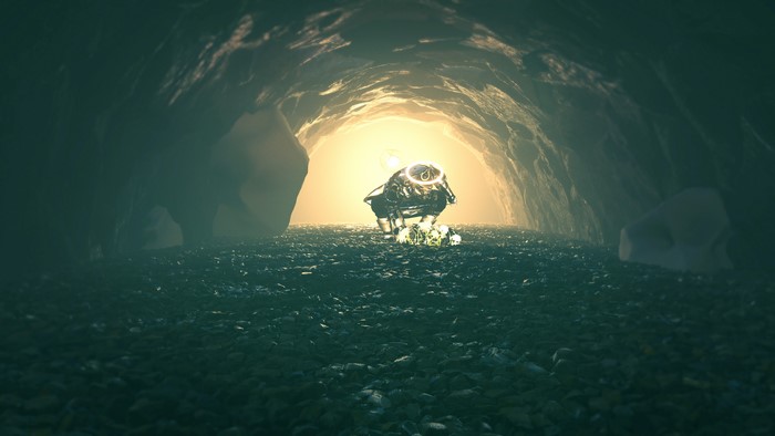 Robot in a cave with glowing light