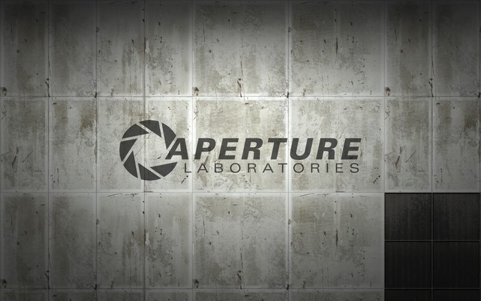 Aperture Laboratories logo on a tiled wall