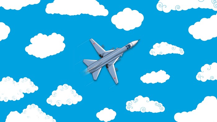 4K Su-24 military aircraft flying through clouds
