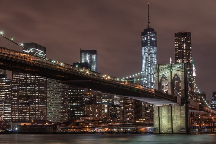 Brooklyn Bridge and New York City Skyline at Night
