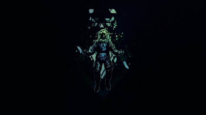 Astronaut in space with geometric patterns