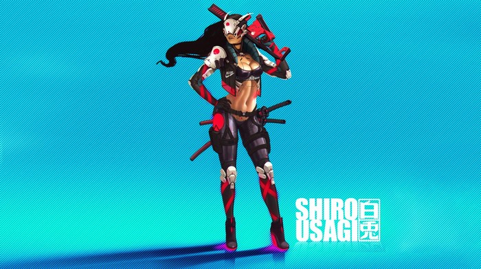 Shiro Usagi futuristic warrior with guns and swords